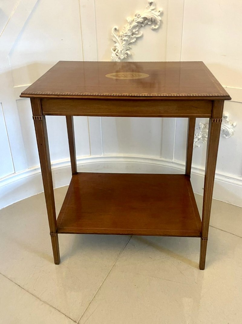 Antique Edwardian Quality Mahogany Inlaid Lamp Table - Image 3